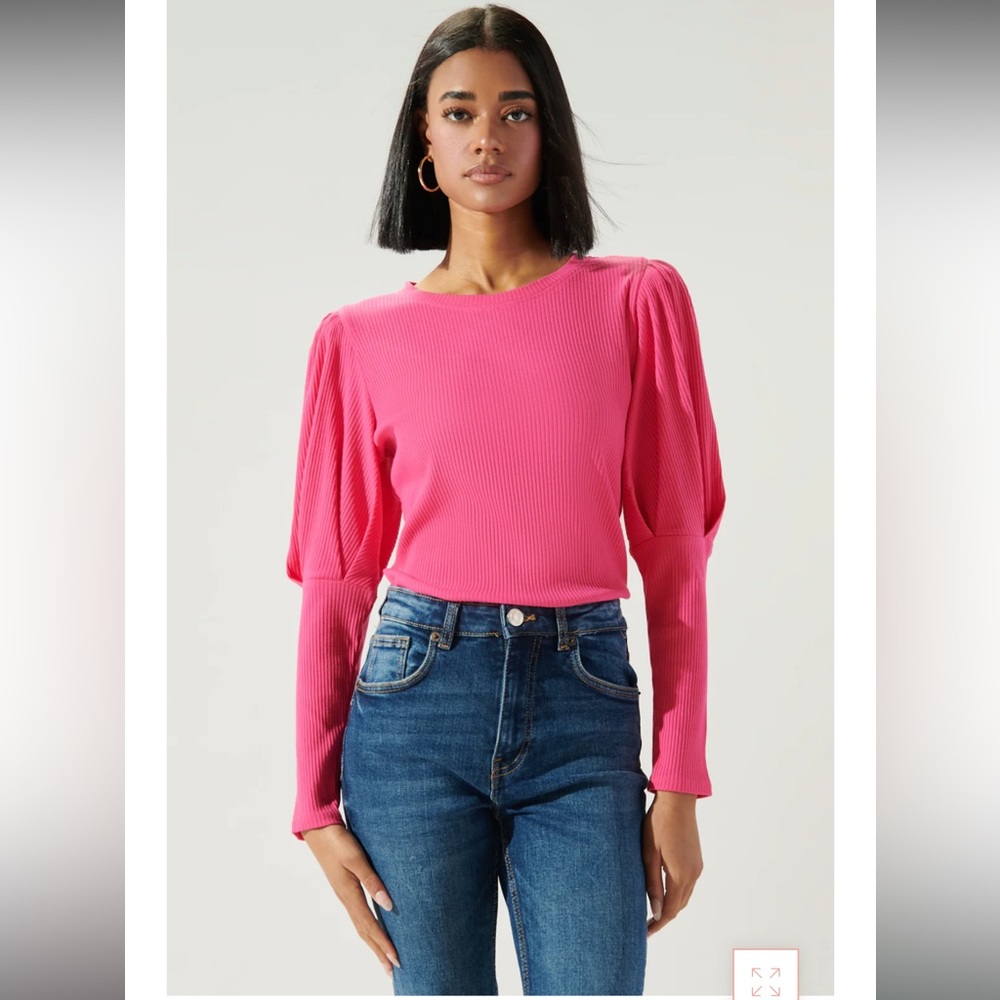 Sugarlips Reverie Ribbed Knit Mutton Sleeve Top Small